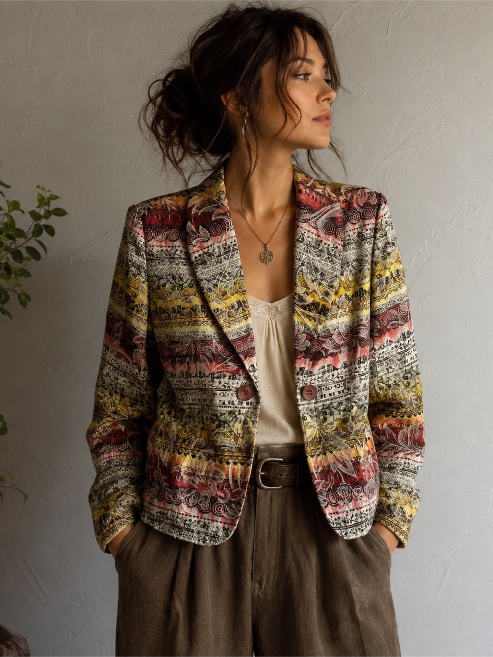 Scott Taylor Tapestry Blazer Jacket Boho Artsy Tribal Cottagecore Vintage Sz M